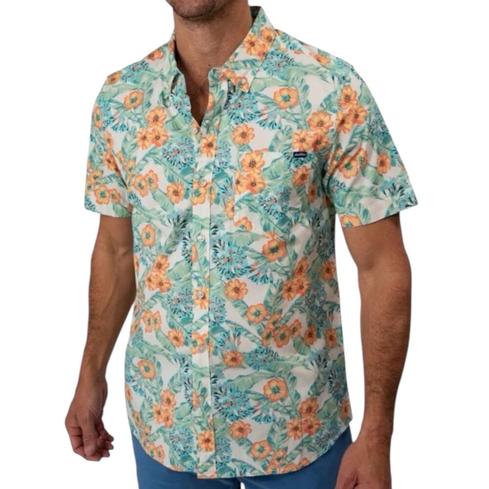 Chubbies Hawaiian Green Palm Floral Short Sleeve Button Down Shirt Men’s Large
